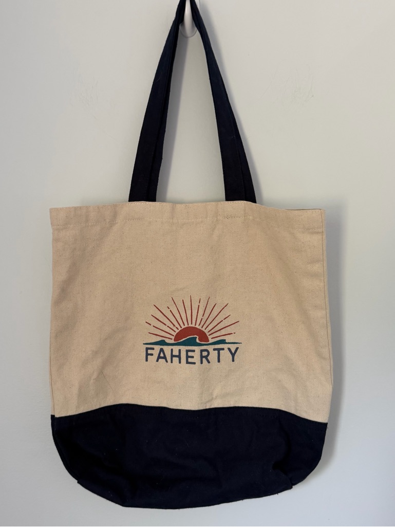 Faherty Brand Canvas Tote Bag Sun & Waves Graphic Two-Tone Cream Navy Blue